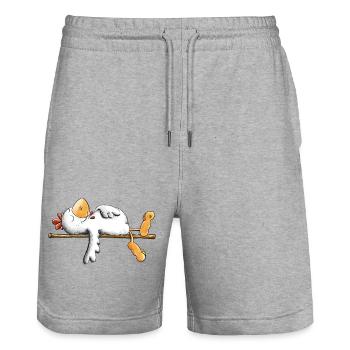Faules Huhn I Faulenzer I Schlafen - Stanley/Stella Unisex Bio Joggingshorts Trainer  - Grau meliert - Vorne - Nik (191cm) & Marisol (170cm)