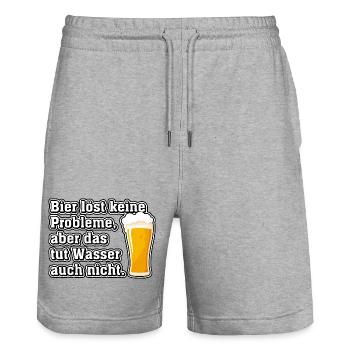 Bier löst keine Probleme, aber das tut Wasser... - Stanley/Stella Unisex Bio Joggingshorts Trainer  - Grau meliert - Vorne - Nik (191cm) & Marisol (170cm)