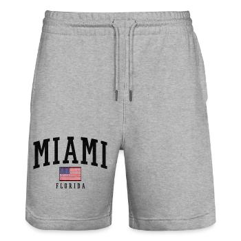 Miami Flag Distressed Typography Florida - Stanley/Stella Trainer Unisex Organic Jogging Shorts - heather grey - Front - Nik (191cm) & Marisol (170cm)