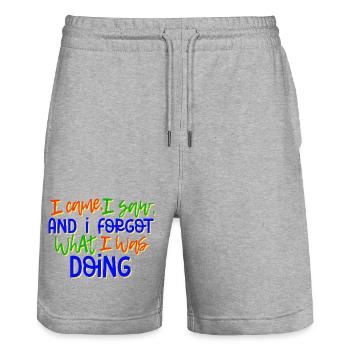 Humorous Statement Sayings - Stanley/Stella Trainer Unisex Organic Jogging Shorts - heather grey - Front - Nik (191cm) & Marisol (170cm)