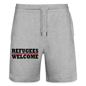refugees welcome - Stanley/Stella Trainer Unisex Organic Jogging Shorts - heather grey - Front - Nik (191cm) & Marisol (170cm)