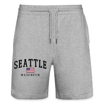 Seattle Washington États-Unis - Short de jogging bio TRAINER Stanley/Stella unisexe - gris chiné - Devant - Nik (191cm) & Marisol (170cm)