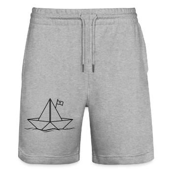 Papierboot Papierschiff - Stanley/Stella Unisex Bio Joggingshorts Trainer  - Grau meliert - Vorne - Nik (191cm) & Marisol (170cm)