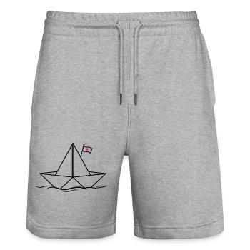 Paper Ship Paper Boat Boat Boat Lake Océan Mer - Short de jogging bio TRAINER Stanley/Stella unisexe - gris chiné - Devant - Nik (191cm) & Marisol (170cm)