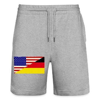 Germany and USA Vintage Flag - Stanley/Stella Trainer Unisex Organic Jogging Shorts - heather grey - Front - Nik (191cm) & Marisol (170cm)