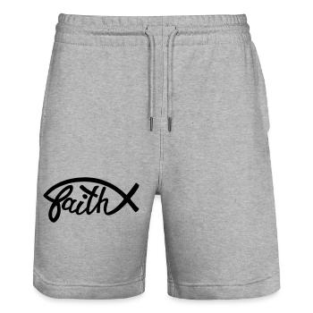 Vertrauen Sie auf Jesus Chritus Logo - Stanley/Stella Unisex Bio Joggingshorts Trainer  - Grau meliert - Vorne - Nik (191cm) & Marisol (170cm)