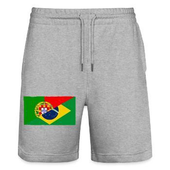 Drapeau vintage du Brésil et du Portugal - Short de jogging bio TRAINER Stanley/Stella unisexe - gris chiné - Devant - Nik (191cm) & Marisol (170cm)