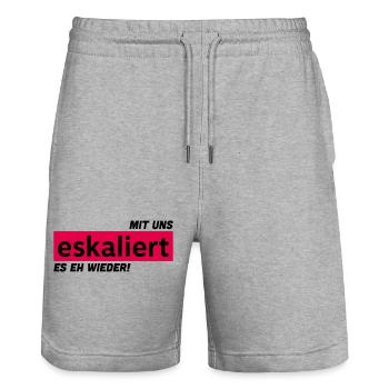 Mit uns eskaliert es eh wieder! - Stanley/Stella Unisex Bio Joggingshorts Trainer  - Grau meliert - Vorne - Nik (191cm) & Marisol (170cm)