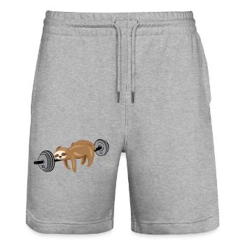 Sloth strength fitness gym gweichte sport symbol - Stanley/Stella Trainer Unisex Organic Jogging Shorts - heather grey - Front - Nik (191cm) & Marisol (170cm)