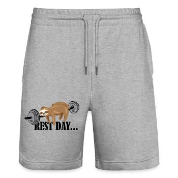 Sloth Funny Sayings Fitness Sport Gym Logo - Stanley/Stella Trainer Unisex Organic Jogging Shorts - heather grey - Front - Nik (191cm) & Marisol (170cm)