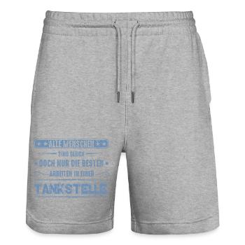 Tankstelle Tankstellenwart - Stanley/Stella Unisex Bio Joggingshorts Trainer  - Grau meliert - Vorne - Nik (191cm) & Marisol (170cm)