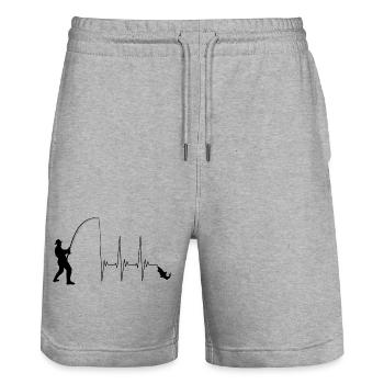 Angler, fishing, fisherman, fishing fish rod, ECG - Stanley/Stella Trainer Unisex Organic Jogging Shorts - heather grey - Front - Nik (191cm) & Marisol (170cm)