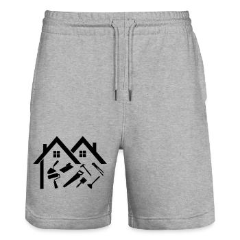 Construction company handyman - Stanley/Stella Trainer Unisex Organic Jogging Shorts - heather grey - Front - Nik (191cm) & Marisol (170cm)