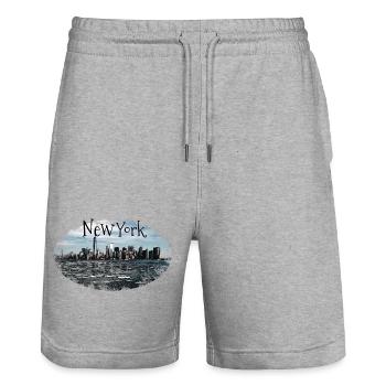 New York City Skyline Gift USA Idée cadeau - Short de jogging bio TRAINER Stanley/Stella unisexe - gris chiné - Devant - Nik (191cm) & Marisol (170cm)
