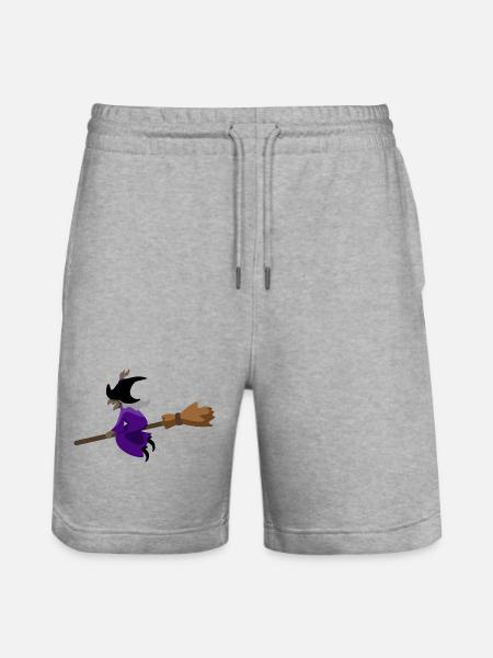 Witch flies on the broom - Stanley/Stella Trainer Unisex Organic Jogging Shorts - heather grey