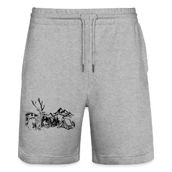 Deer, Mountains, Nature, Camping - Stanley/Stella Trainer Unisex Organic Jogging Shorts - heather grey - Front - Nik (191cm) & Marisol (170cm)