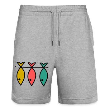 POISSON. PÊCHE. PÊCHEUR. BATEAU. RETRAITE. FÊTE - Short de jogging bio TRAINER Stanley/Stella unisexe - gris chiné - Devant - Nik (191cm) & Marisol (170cm)