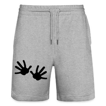 Zwei Hände - Stanley/Stella Unisex Bio Joggingshorts Trainer  - Grau meliert - Vorne - Nik (191cm) & Marisol (170cm)