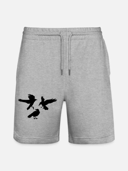 Three raven crows - Stanley/Stella Trainer Unisex Organic Jogging Shorts - heather grey