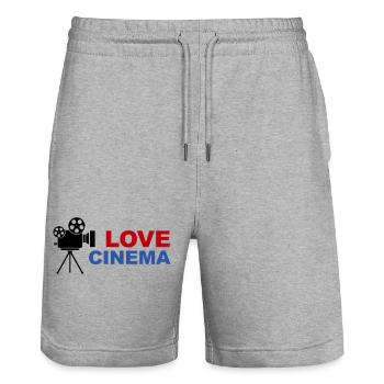 Love Cinema Bold Red Blue Typography - Stanley/Stella Trainer Unisex Organic Jogging Shorts - heather grey - Front - Nik (191cm) & Marisol (170cm)