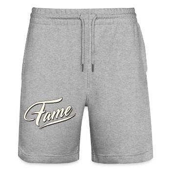 fame fameous famous popular winner known - Stanley/Stella Trainer Unisex Organic Jogging Shorts - heather grey - Front - Nik (191cm) & Marisol (170cm)