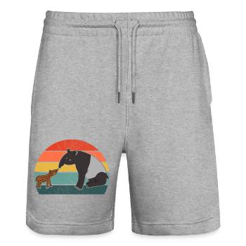 Tapir Family Mother Child Baby Vintage Gift - Stanley/Stella Trainer Unisex Organic Jogging Shorts - heather grey - Front - Nik (191cm) & Marisol (170cm)