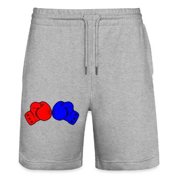Deux gants de boxe rouge et bleu - Short de jogging bio TRAINER Stanley/Stella unisexe - gris chiné - Devant - Nik (191cm) & Marisol (170cm)
