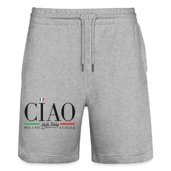 CIAO Hello Italy - Milano Italia - Short de jogging bio TRAINER Stanley/Stella unisexe - gris chiné - Devant - Nik (191cm) & Marisol (170cm)