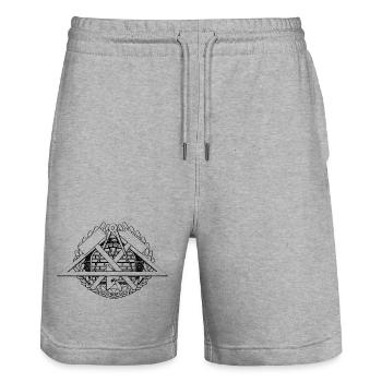Motif emblème symbole maçonnerie artisanale. - Short de jogging bio TRAINER Stanley/Stella unisexe - gris chiné - Devant - Nik (191cm) & Marisol (170cm)