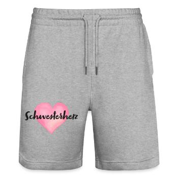 Schwesterherz Schwester Herz - Stanley/Stella Unisex Bio Joggingshorts Trainer  - Grau meliert - Vorne - Nik (191cm) & Marisol (170cm)
