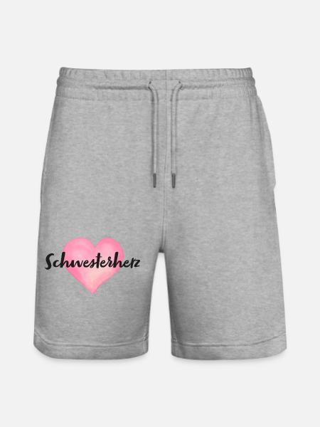 Schwesterherz Schwester Herz - Stanley/Stella Unisex Bio Joggingshorts Trainer - Grau meliert