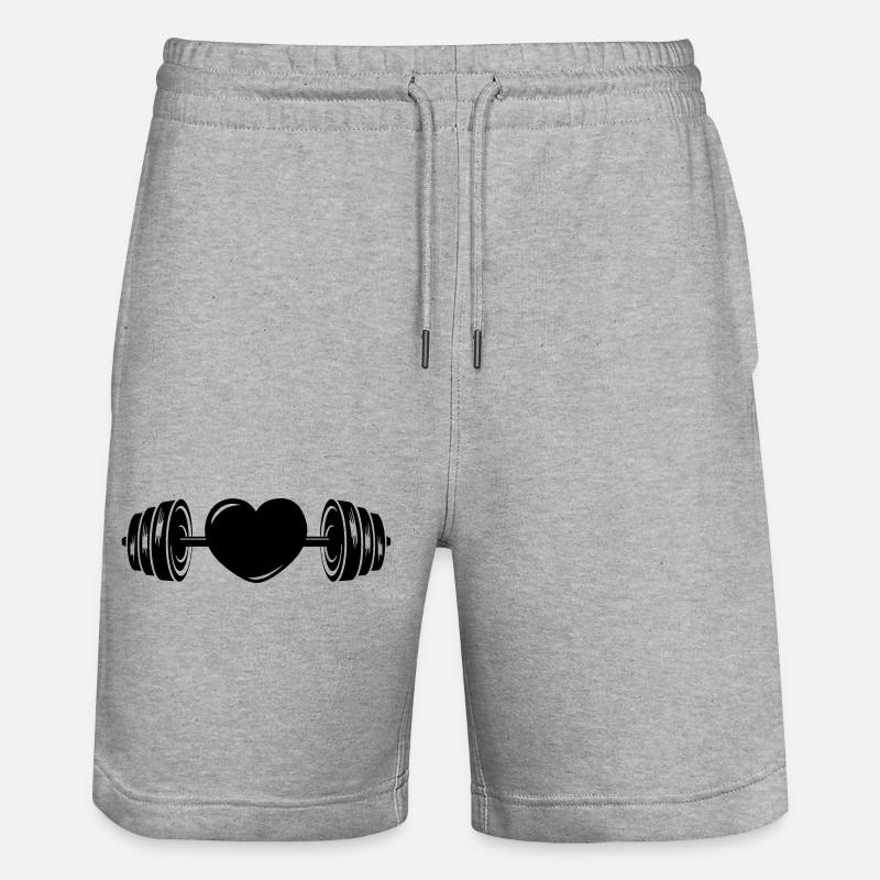 Haltère avec cœur - Short de jogging bio TRAINER Stanley/Stella unisexe - gris chiné