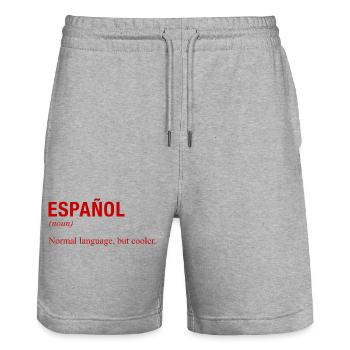 SPANISH Language Spanish Language Espanol Spain - Stanley/Stella Trainer Unisex Organic Jogging Shorts - heather grey - Front - Nik (191cm) & Marisol (170cm)