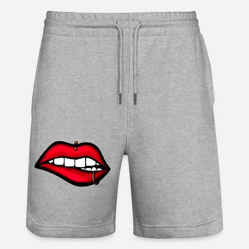 Lippen mit Piercing – Ästhetisches Design - Stanley/Stella Unisex Bio Joggingshorts Trainer - Grau meliert