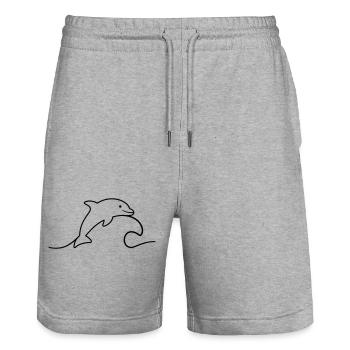 Dauphin sur le contour de l’icône de vague sautant joyeusement - Short de jogging bio TRAINER Stanley/Stella unisexe - gris chiné - Devant - Nik (191cm) & Marisol (170cm)