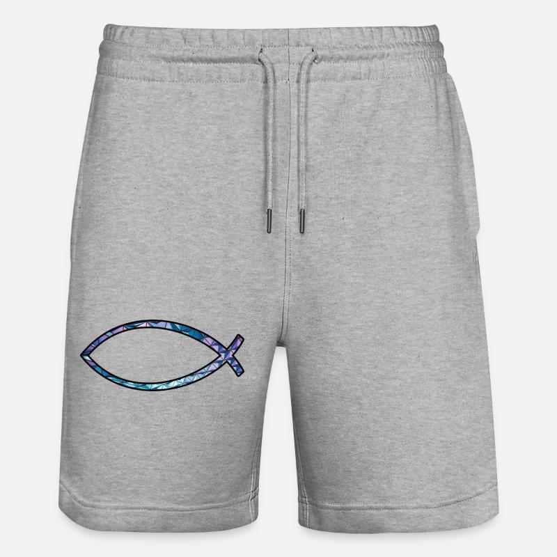 Poisson Ichtus (diamant, bleu) - Short de jogging bio TRAINER Stanley/Stella unisexe - gris chiné