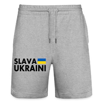 Slava ukraini - Short de jogging bio TRAINER Stanley/Stella unisexe - gris chiné - Devant - Nik (191cm) & Marisol (170cm)