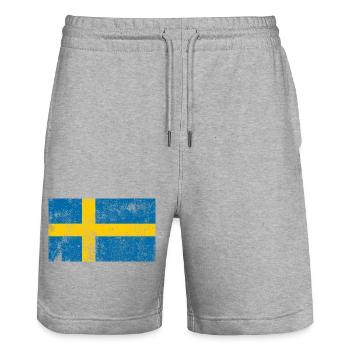Schweden Flagge Fahne Grunge Retro Vintage - Stanley/Stella Unisex Bio Joggingshorts Trainer  - Grau meliert - Vorne - Nik (191cm) & Marisol (170cm)
