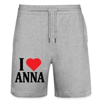 T-Shirt Ich liebe Anna T-Shirt Geschenkidee - Stanley/Stella Unisex Bio Joggingshorts Trainer  - Grau meliert - Vorne - Nik (191cm) & Marisol (170cm)