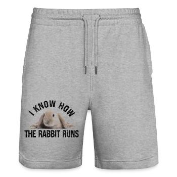 Kaninchen  I know how the rabbit run Denglisch - Stanley/Stella Unisex Bio Joggingshorts Trainer  - Grau meliert - Vorne - Nik (191cm) & Marisol (170cm)