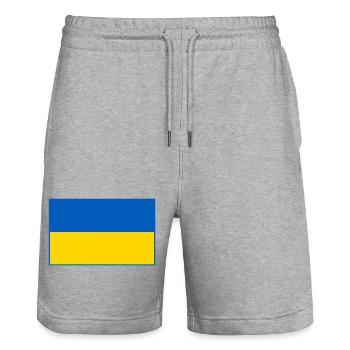 Drapeau de l’Ukraine contour bleu - Short de jogging bio TRAINER Stanley/Stella unisexe - gris chiné - Devant - Nik (191cm) & Marisol (170cm)