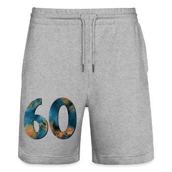 Number 60 - 60th birthday - Stanley/Stella Trainer Unisex Organic Jogging Shorts - heather grey - Front - Nik (191cm) & Marisol (170cm)