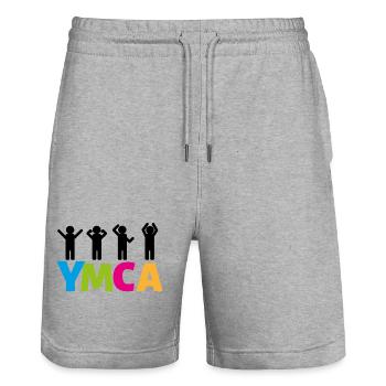 YMCA - Stanley/Stella Trainer Unisex Organic Jogging Shorts - heather grey - Front - Nik (191cm) & Marisol (170cm)