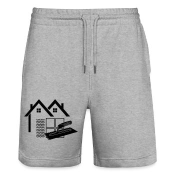 Maison de logo carreleur avec peigne de colle et carreaux - Short de jogging bio TRAINER Stanley/Stella unisexe - gris chiné - Devant - Nik (191cm) & Marisol (170cm)