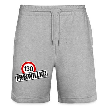 Tempo 130 FREIWILLIG! Tempolimit Aufkleber - Stanley/Stella Unisex Bio Joggingshorts Trainer  - Grau meliert - Vorne - Nik (191cm) & Marisol (170cm)