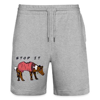 Stop IT COW - Stanley/Stella Trainer Unisex Organic Jogging Shorts - heather grey - Front - Nik (191cm) & Marisol (170cm)