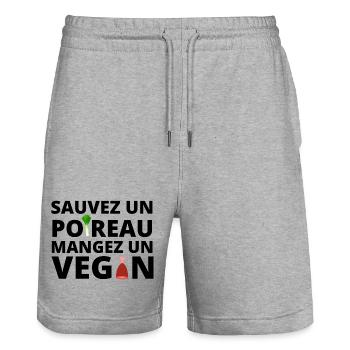 végan humour, végétarien - Short de jogging bio TRAINER Stanley/Stella unisexe - gris chiné - Devant - Nik (191cm) & Marisol (170cm)