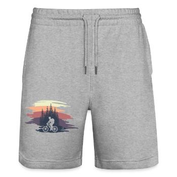 Mountainker in the forest - Stanley/Stella Trainer Unisex Organic Jogging Shorts - heather grey - Front - Nik (191cm) & Marisol (170cm)