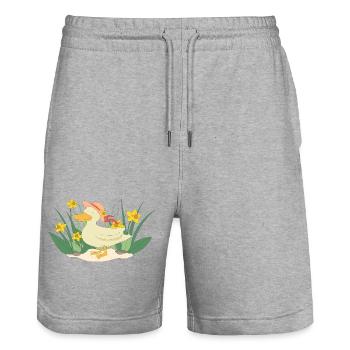 Duck with hat - Stanley/Stella Trainer Unisex Organic Jogging Shorts - heather grey - Front - Nik (191cm) & Marisol (170cm)