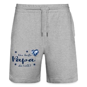 Der beste Papa der Welt mit Herz und Weltkarte - Stanley/Stella Unisex Bio Joggingshorts Trainer  - Grau meliert - Vorne - Nik (191cm) & Marisol (170cm)
